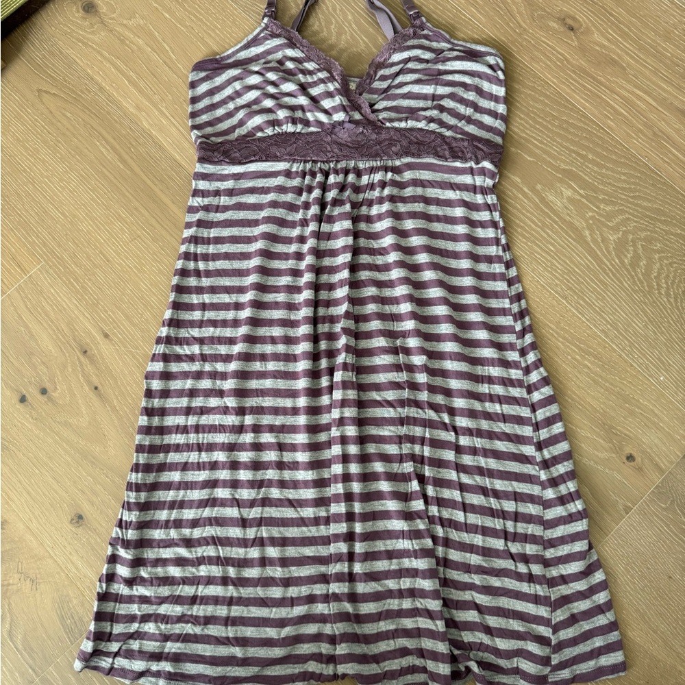 Striped Purple and Gray maternity nursing  nightgown